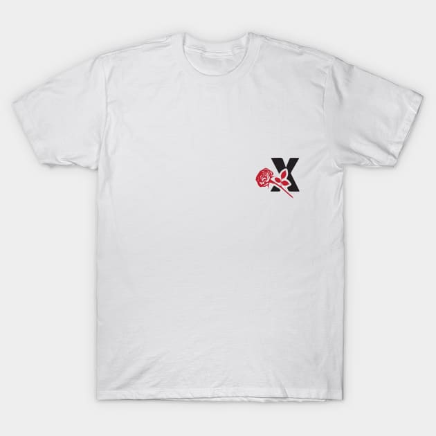 Letter X monogram with a red rose. T-Shirt by SeverV